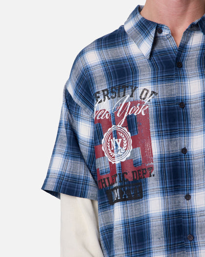 MNML Layered Thermal Button Up Long Sleeve Shirt Blue