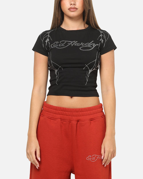 Ed Hardy Women's Cyber Rhinestone Baby T-Shirt Black