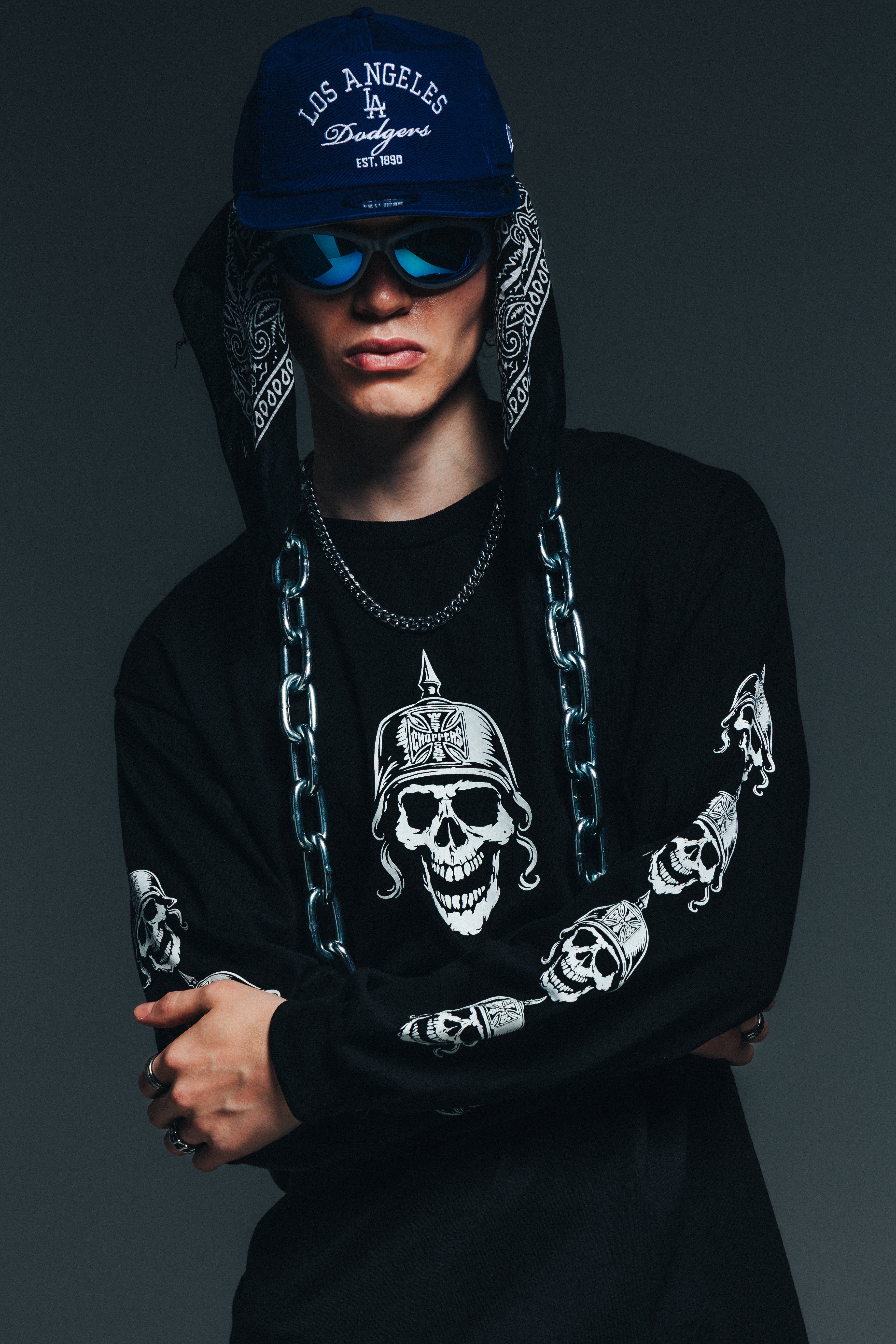 XXL スカル　ロンT Choppers Coast West 超希少00's West Kings Culture | Black T-Shirt Sleeve Long Skulls Choppers Coast トップス
