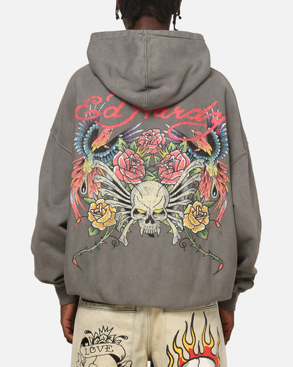 Ed Hardy Bloom Hoodie Washed Charcoal