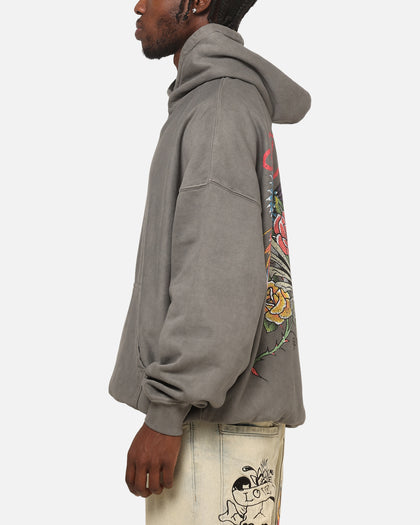 Ed Hardy Bloom Hoodie Washed Charcoal