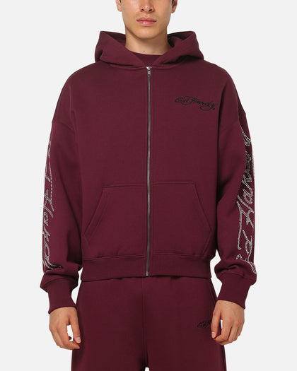 Ed Hardy Trinity Rhinestone Zip Hoodie Plum