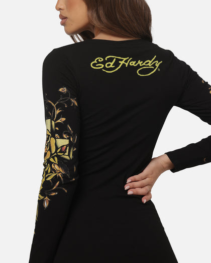 ed hardy long sleeve dress Women's Dragon Mini Black Womens Dragon Flame Long Sleeve