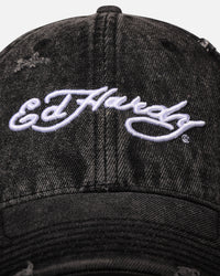 Ed Hardy Distressed Denim Strapback Cap Black Wash