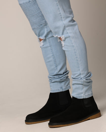 Saint Morta Men's Index Distressed Biker Jeans Light Blue