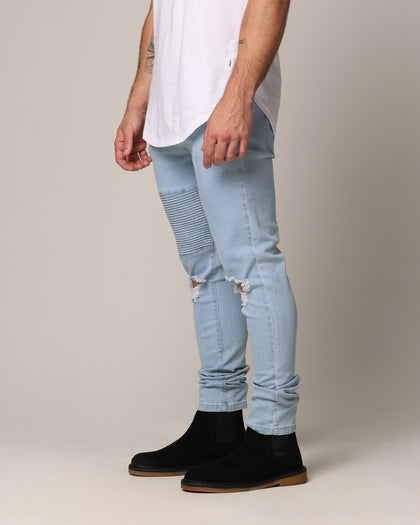 Saint Morta Men's Index Distressed Biker Jeans Light Blue