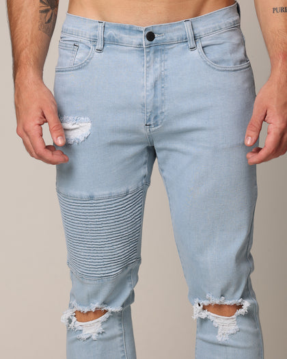 Saint Morta Men's Index Distressed Biker Jeans Light Blue