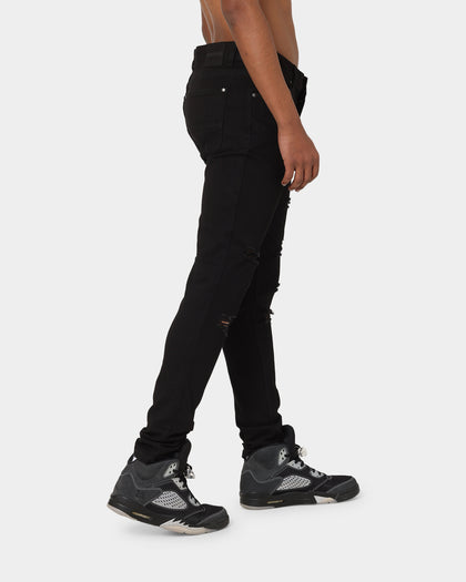 Carré Rugueux Distressed Skinny Jeans Black