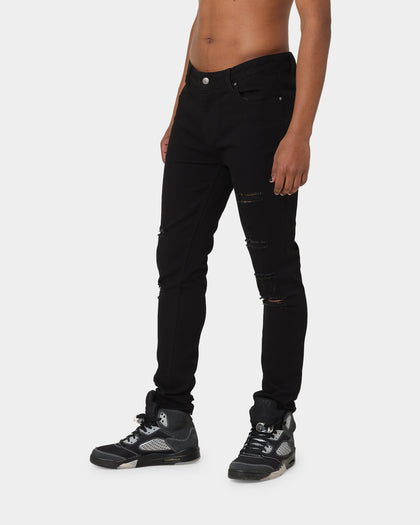 Carré Rugueux Distressed Skinny Jeans Black