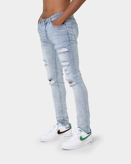 Carré Rugueux Distressed Skinny Jeans Light Blue