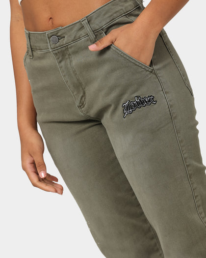 Loiter Demolition Flare Jeans Khaki
