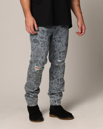 Saint Morta Paisley Skulls Jeans Stone Wash Blue