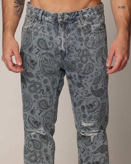Saint Morta Paisley Skulls Jeans Stone Wash Blue