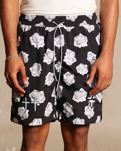 Saint Morta Vintage Rose Beach Shorts Black