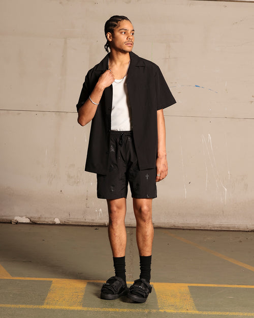 Saint Morta Skull And Bones Beach Shorts Black