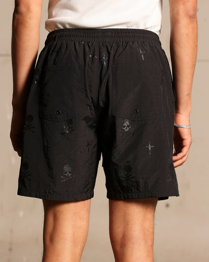 Saint Morta Skull And Bones Beach Shorts Black