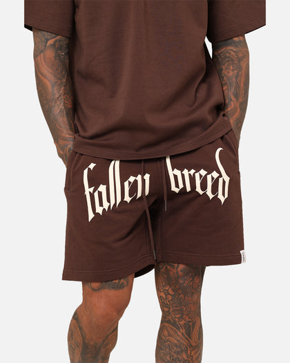 Fallen Breed Puff Logo Zip Sweat Shorts Brown/Off White