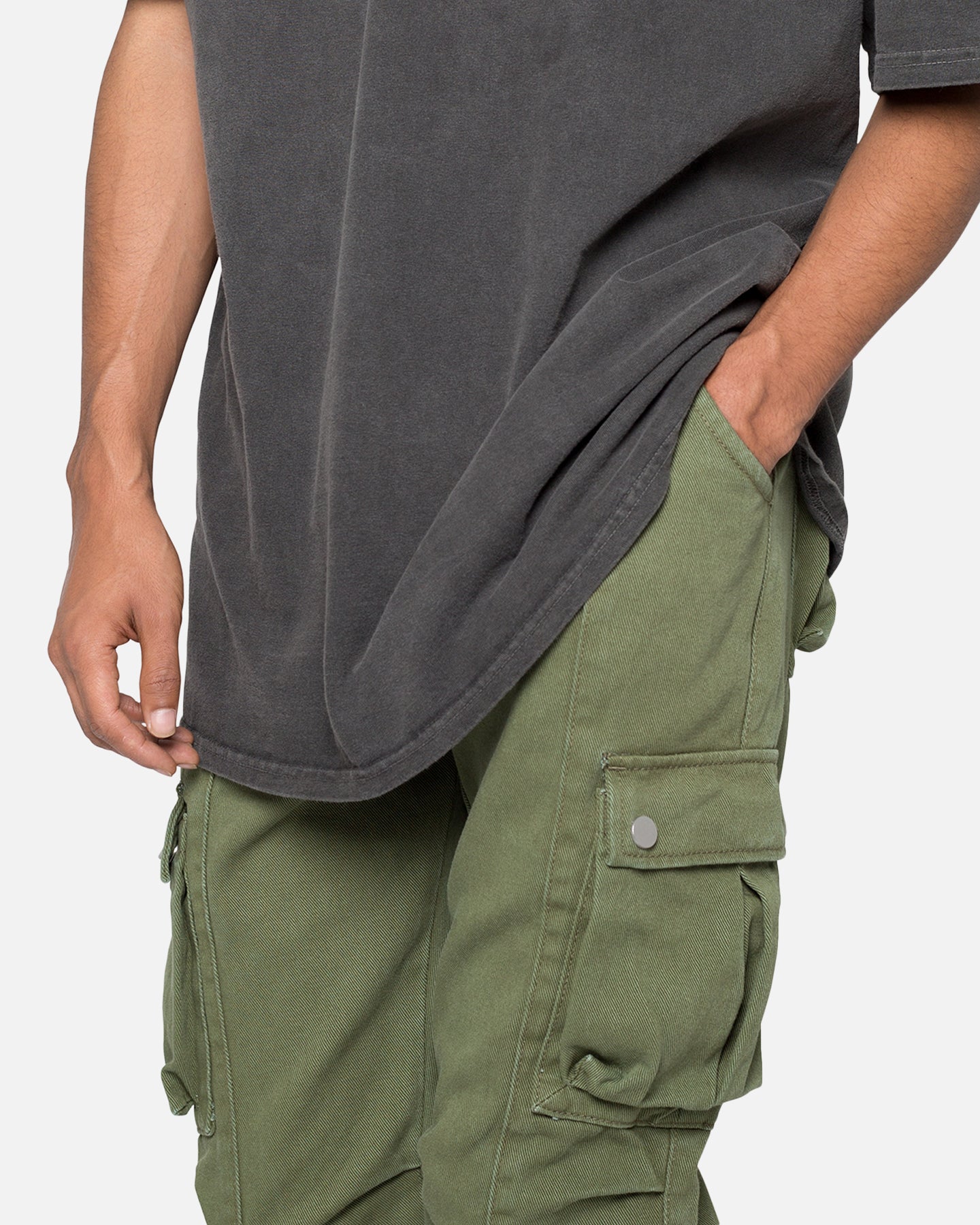 MNML Front Zip Flare Cargo Pants Olive | Culture Kings