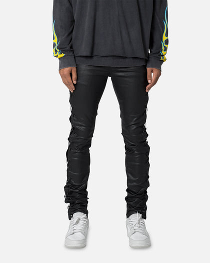 MNML X566 Skinny Leather Lace-Up Pants Black