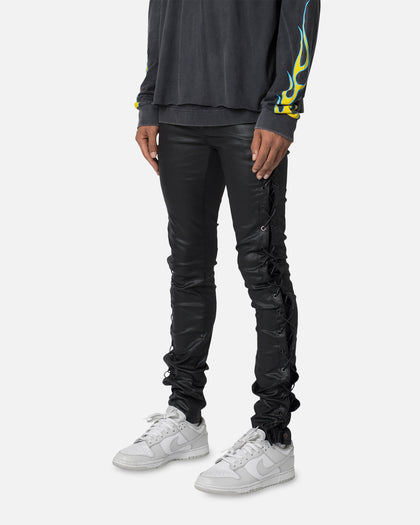 MNML X566 Skinny Leather Lace-Up Pants Black