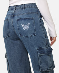 X-Girl Women's Mills Drill Cargo Jeans Indigo