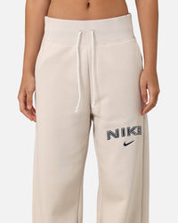 Nike Women's Sportswear Pheonix Fleece Wide Leg Logo Pants Light Orewood Brown