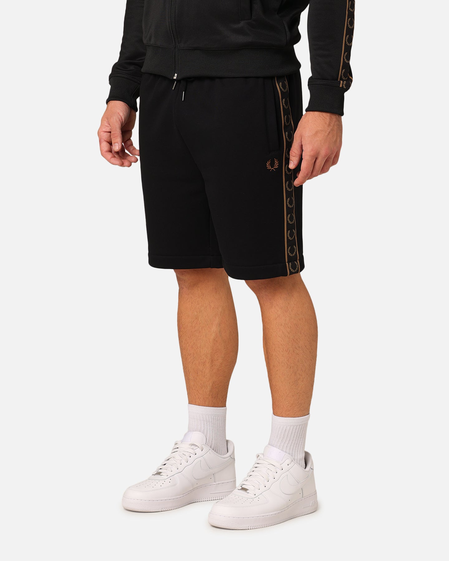 Fred Perry Taped Sweat Shorts Black/Stone | Culture Kings