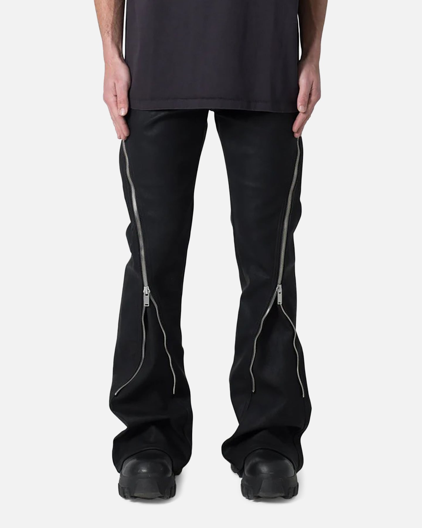 MNML D519 Leather Zipper Flare Pants Black | Culture Kings