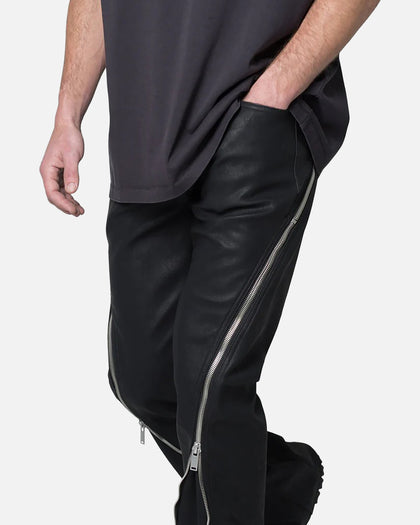 MNML D519 Leather Zipper Flare Pants Black