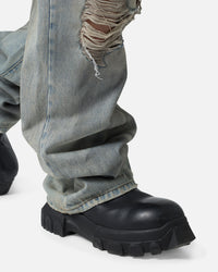 MNML Ultra Baggy Oil Stain Denim Jeans Vintage Blue