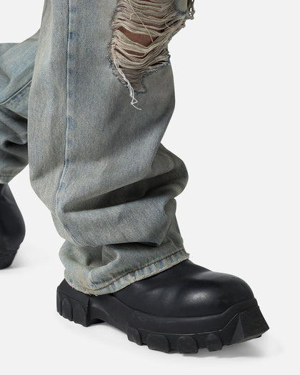 MNML Ultra Baggy Oil Stain Denim Jeans Vintage Blue