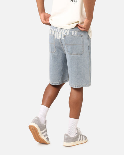 S Double Print Denim Standard Shorts Light Blue