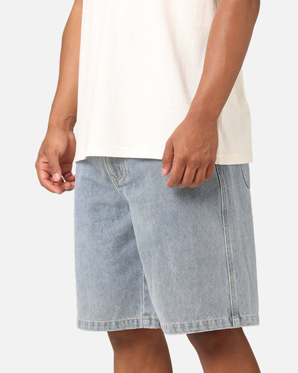 S Double Print Denim Standard Shorts Light Blue