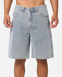 S Double Print Denim Standard Shorts Light Blue