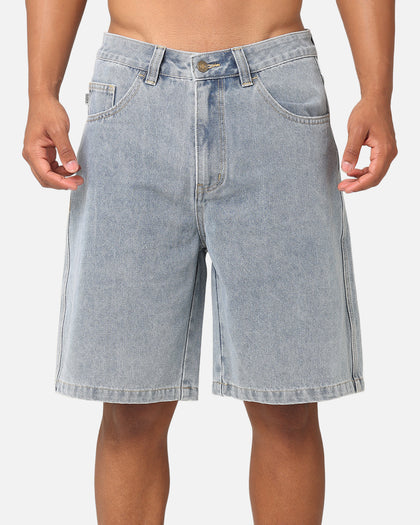 S Double Print Denim Standard Shorts Light Blue