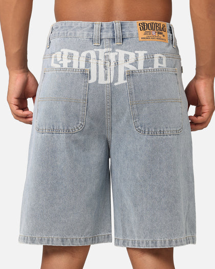 S Double Print Denim Standard Shorts Light Blue