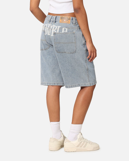 S Double Print Denim Standard Shorts Light Blue