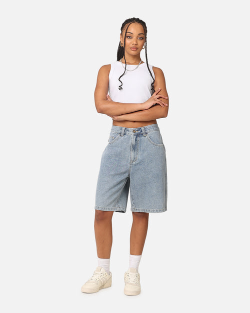 S Double Print Denim Standard Shorts Light Blue