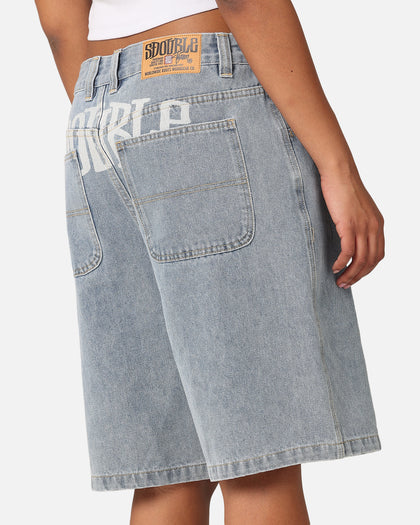 S Double Print Denim Standard Shorts Light Blue