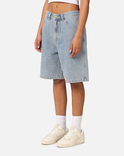 S Double Print Denim Standard Shorts Light Blue