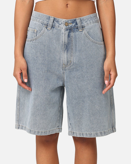 S Double Print Denim Standard Shorts Light Blue