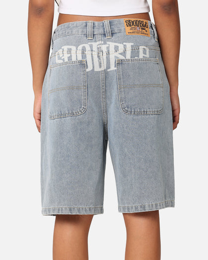 S Double Print Denim Standard Shorts Light Blue