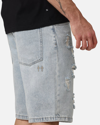 Saint Morta Disrupt Denim Shorts Light Blue Denim