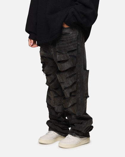 MNML Ultra Baggy Thrashed Denim Jeans Black