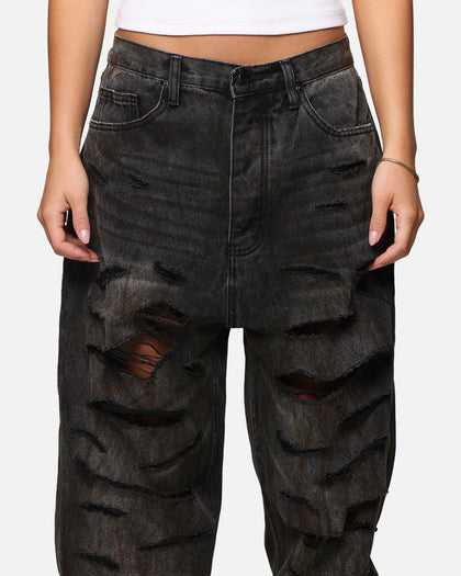 MNML Ultra Baggy Thrashed Denim Jeans Black