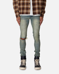 MNML X721 Dusted Skinny Denim Jeans Sun Washed Blue