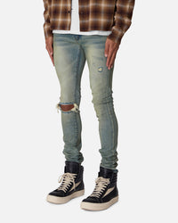 MNML X721 Dusted Skinny Denim Jeans Sun Washed Blue