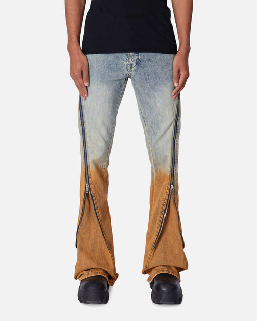 MNML D519 Zipper Flare Denim Jeans Light Blue