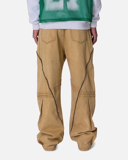 MNML Ultra Baggy Grid Lock Denim Pants Brown