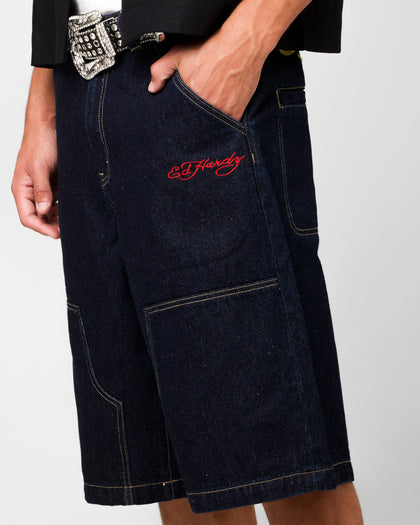 Ed Hardy Dragon Jorts Indigo